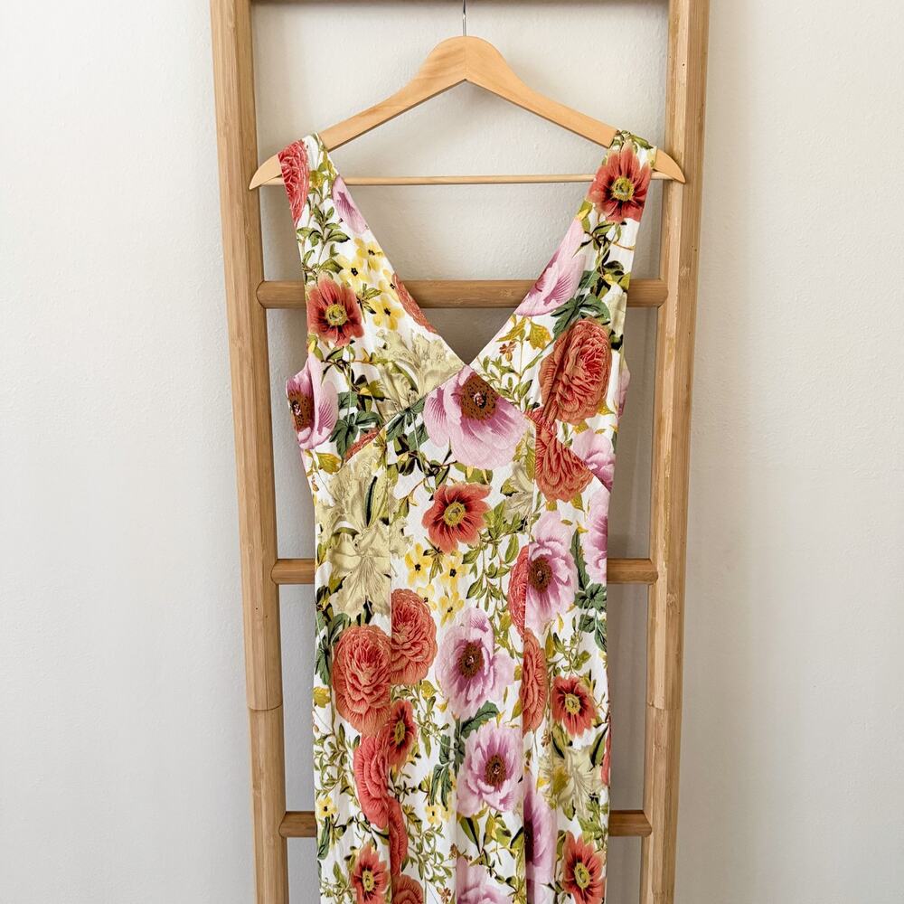 Paper Heart Floral Print V Neck Sleeveless Maxi Dress Linen Blend Size Medium - Picture 2 of 8